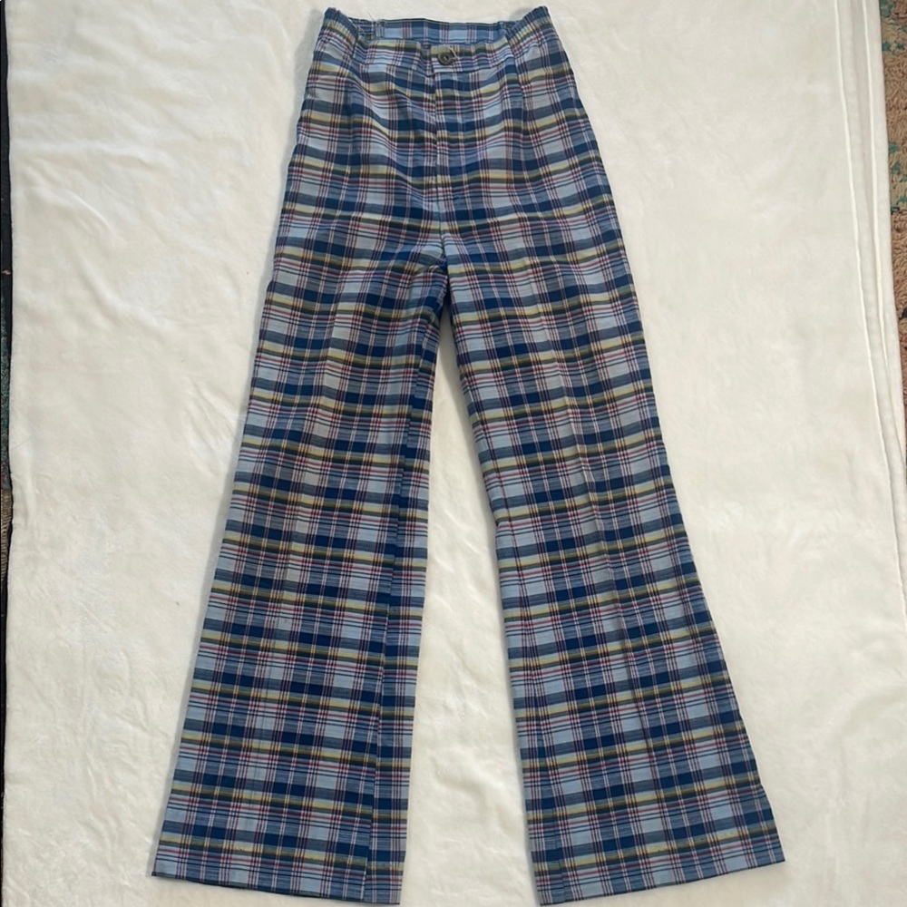 Plaid High-Waisted Flare Pants
